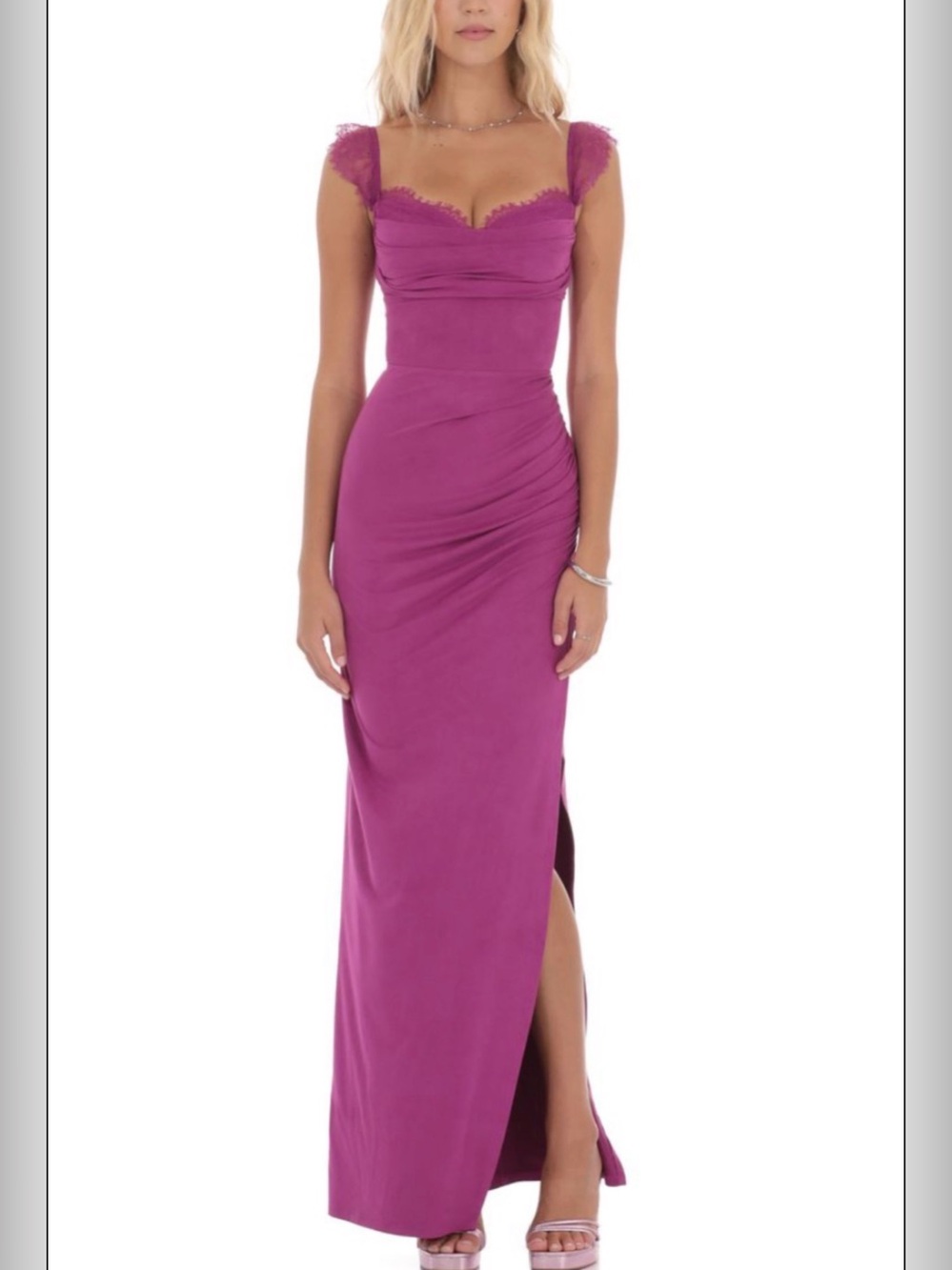 Lucy in the Sky Fuchsia Lace Bust Ruched Maxi Dress XS NWT - Picture 4 of 4